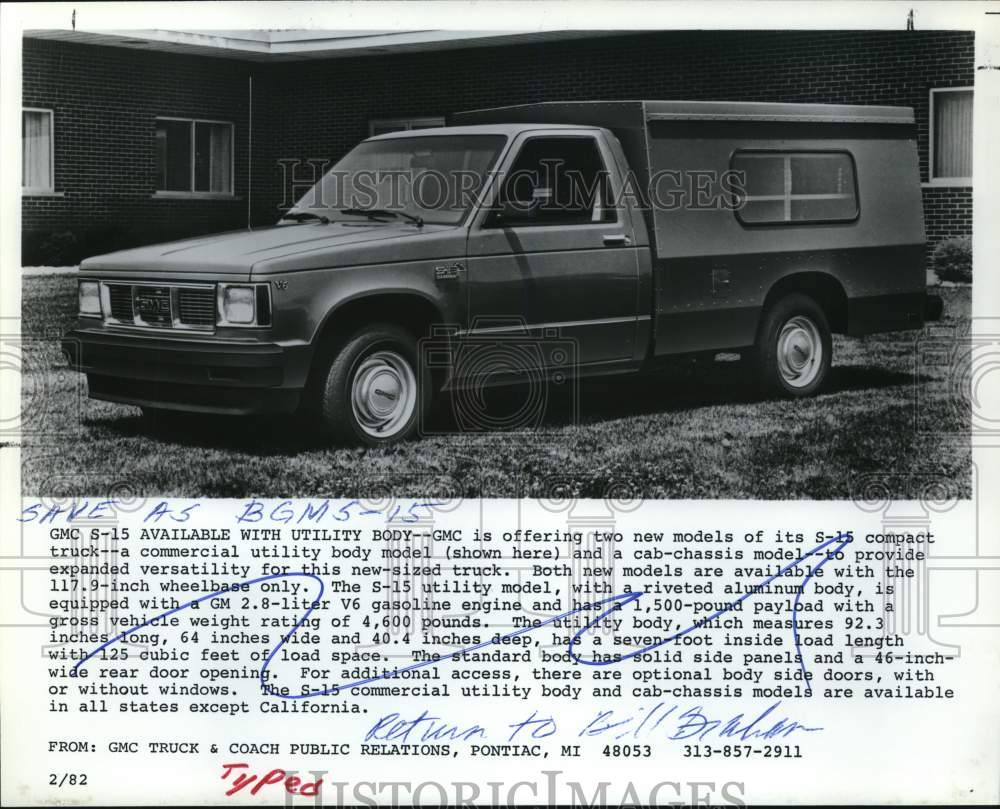 1982 Press Photo GMC S-15 pickup with utility body - saa61269- Historic Images