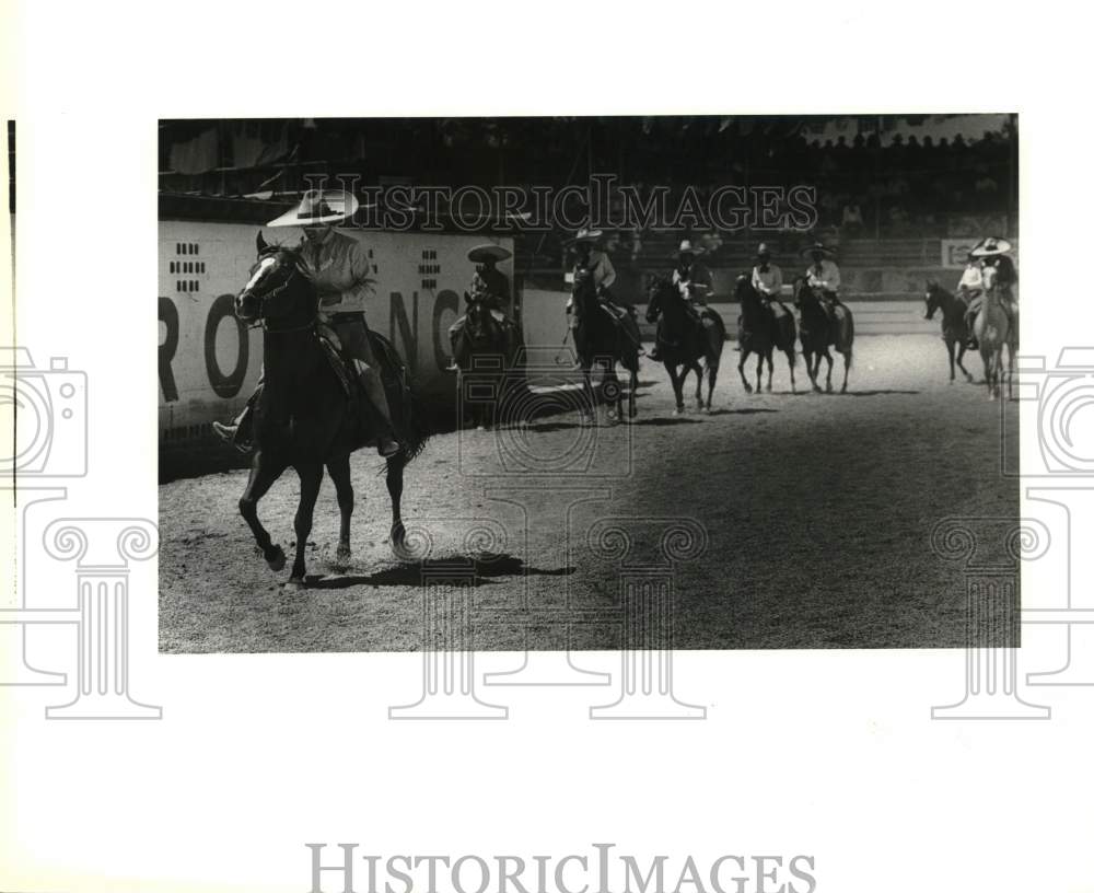 1989 Press Photo Riders in ring at Charreada, Texas - saa63342- Historic Images