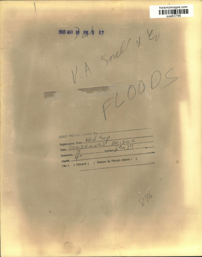 1965 Press Photo Bridge at V.A. Snell & Company condemned after floods