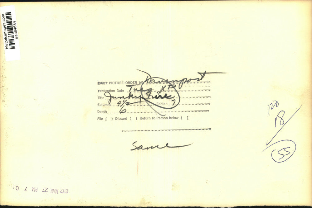 1972 Press Photo Firefighters on scene of junkyard fire - saa64684