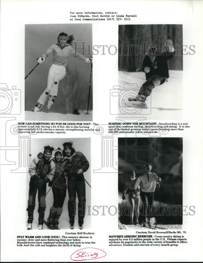 Press Photo Collage of downhill, snowboarding and cross country skiers- Historic Images