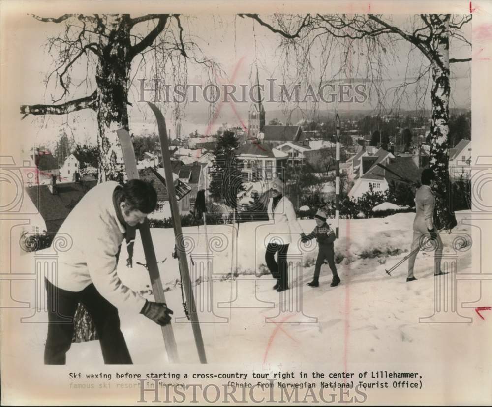 Press Photo Skier waxing skis before cross-country tour in Lillehammer, Norway- Historic Images