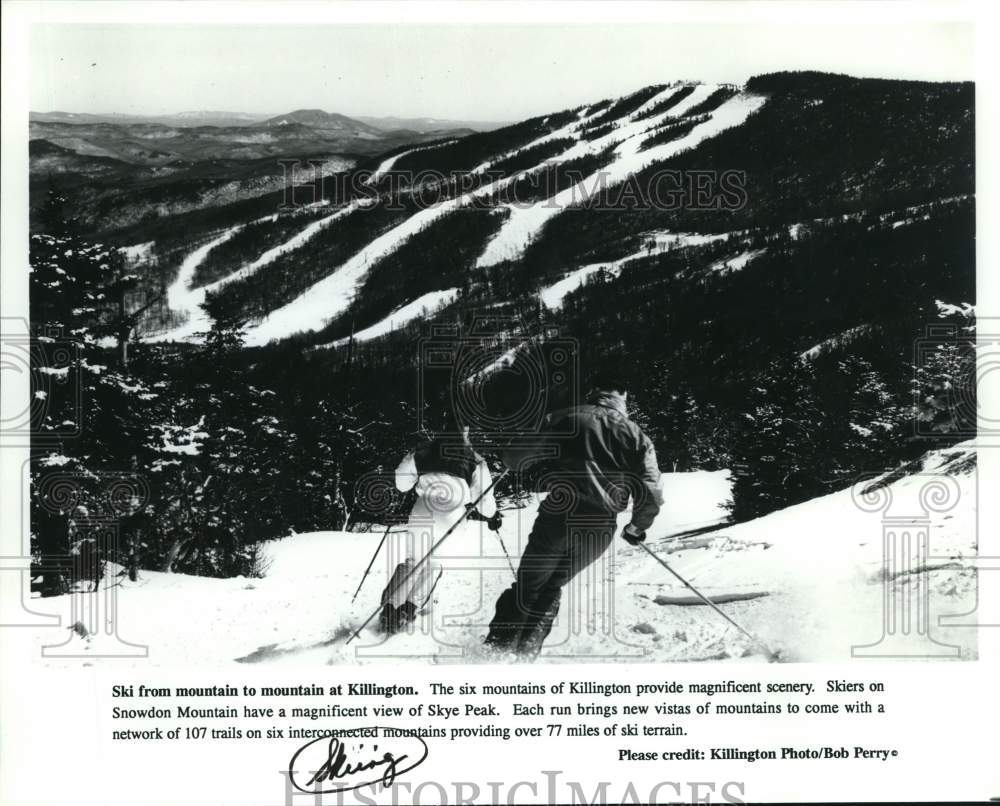 Press Photo Skiers go down trail on Snowdon Mountain in Killington, Vermont- Historic Images