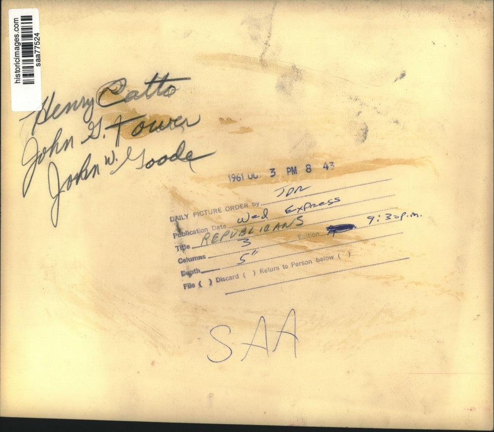 1961 Press Photo John G. Tower with Republicans Henry Catto and John W. Goode