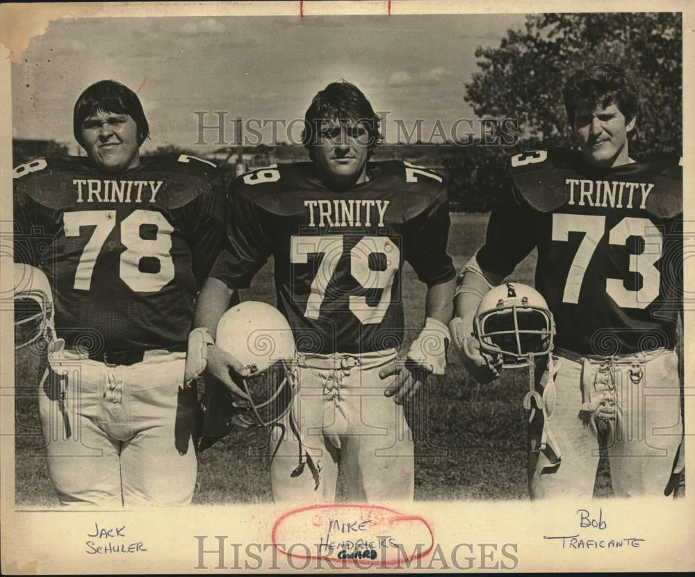 Press Photo Trio Of Trinity Football Players In Uniform- Historic Images