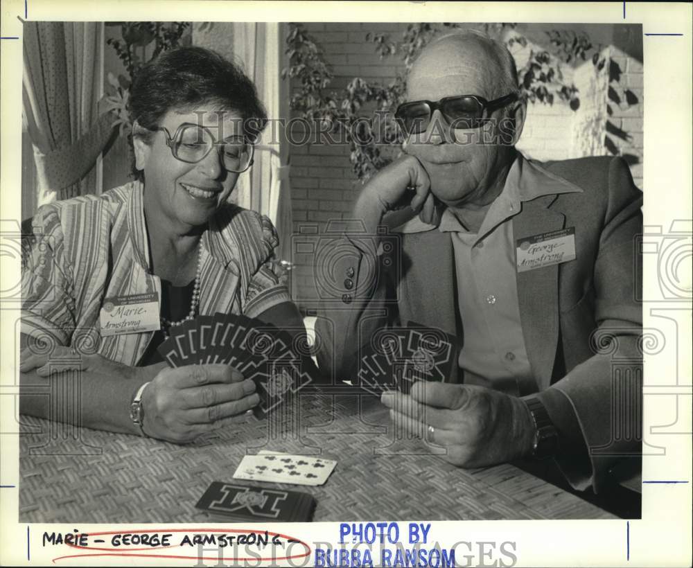 Press Photo Marie & George Armstrong playing cards at Oaks of Marymont, Texas- Historic Images