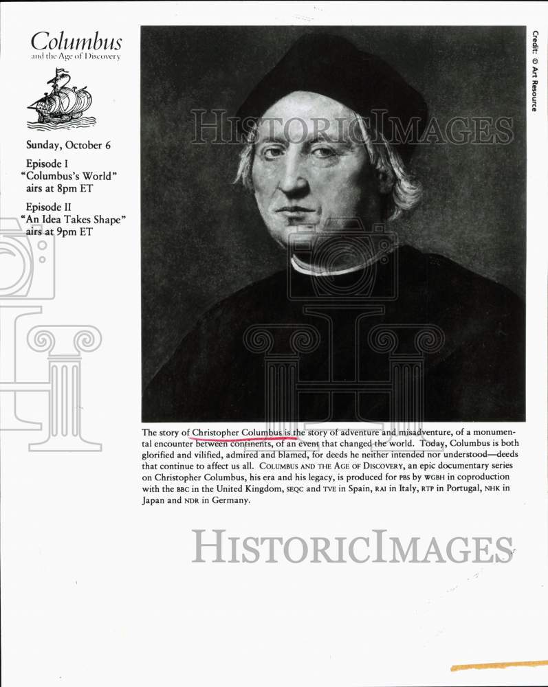 1991 Press Photo Christopher Columbus Portrait for &quot;Age of Discovery&quot; Series- Historic Images