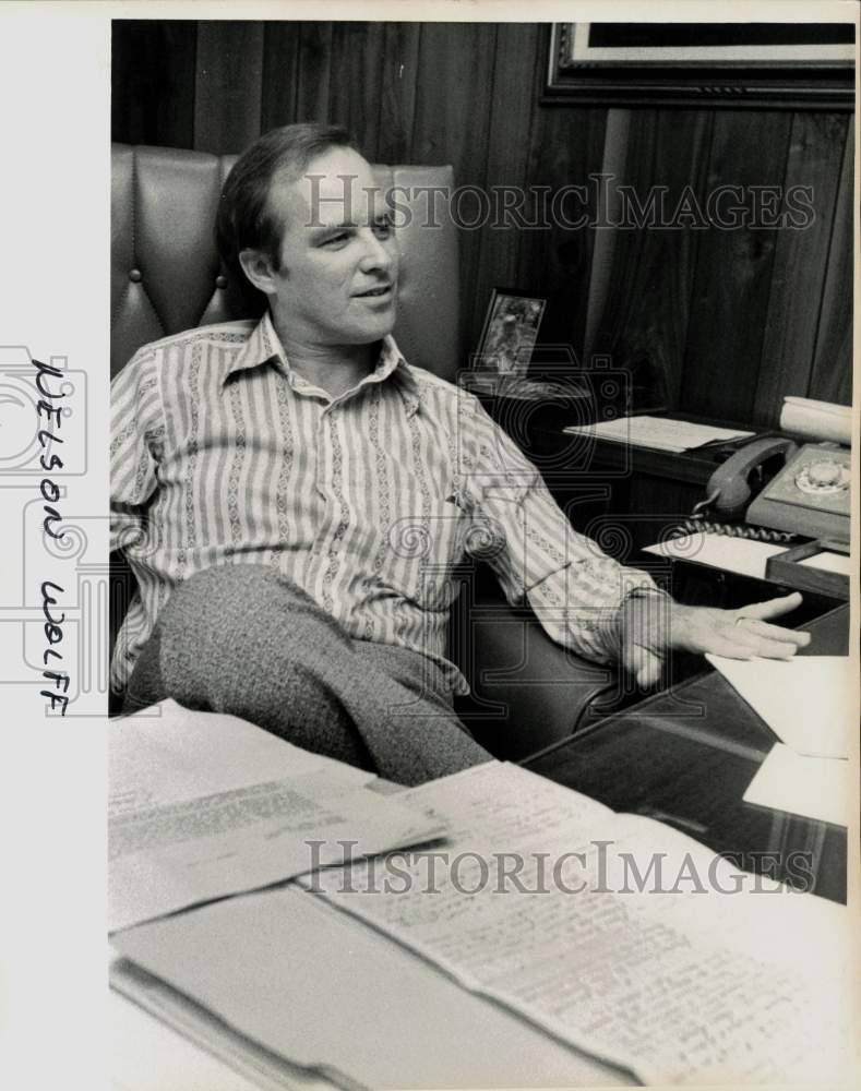 Press Photo Nelson Wolff sitting at his desk, Texas - sab13052- Historic Images