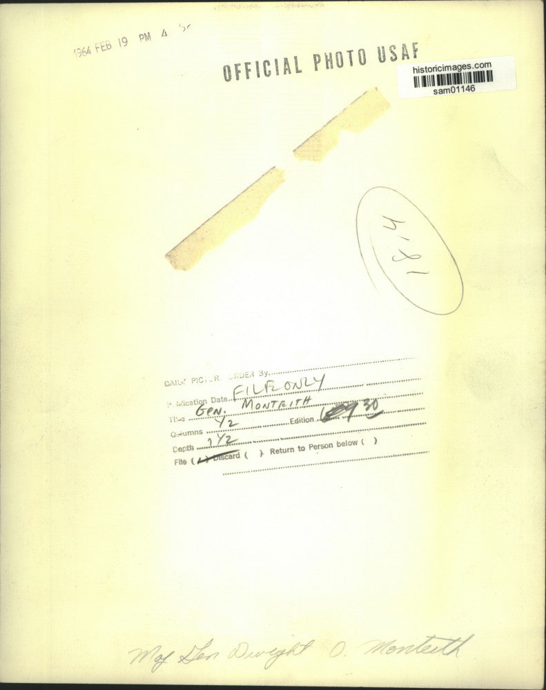 1964 Press Photo Major General Dwight O. Monteith - sam01146