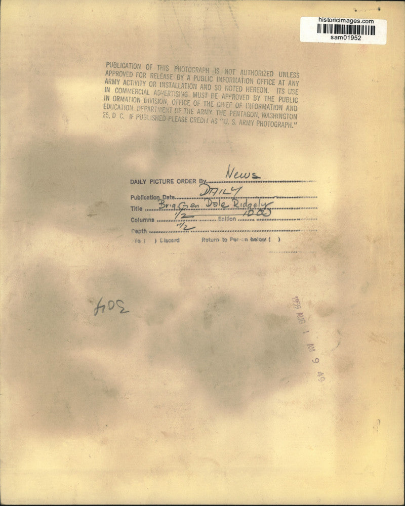 1959 Press Photo Brigadier General Dole Ridgely, US Army - sam01952