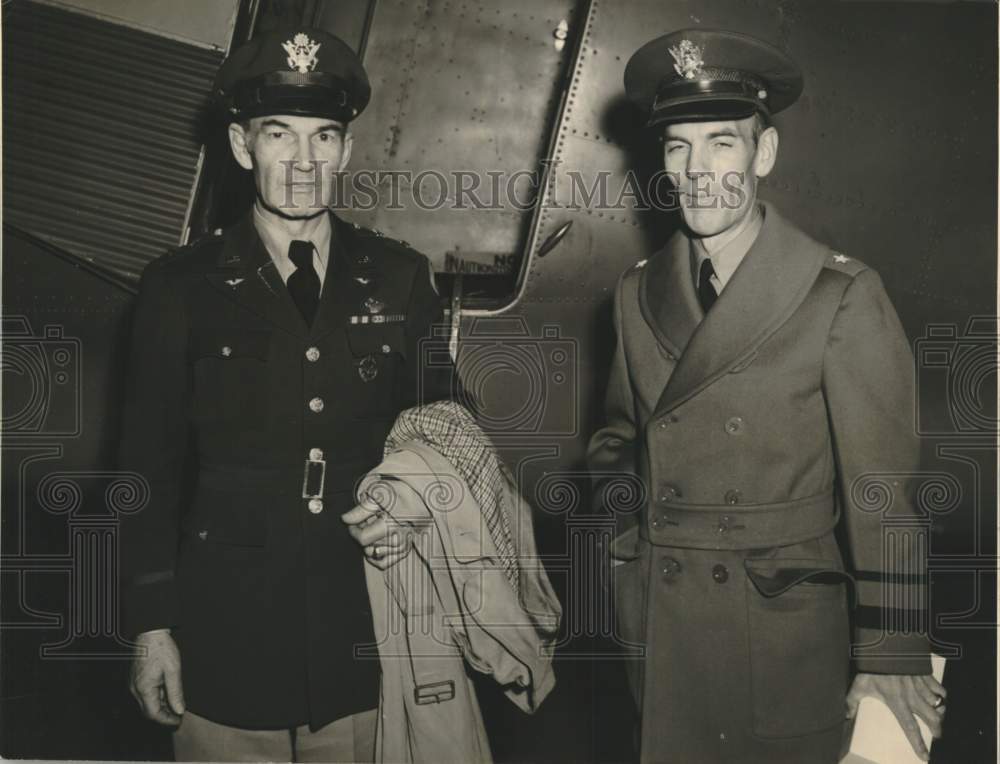 Press Photo Generals Millard Harmon and Hubert Harmon pose at airplane.- Historic Images