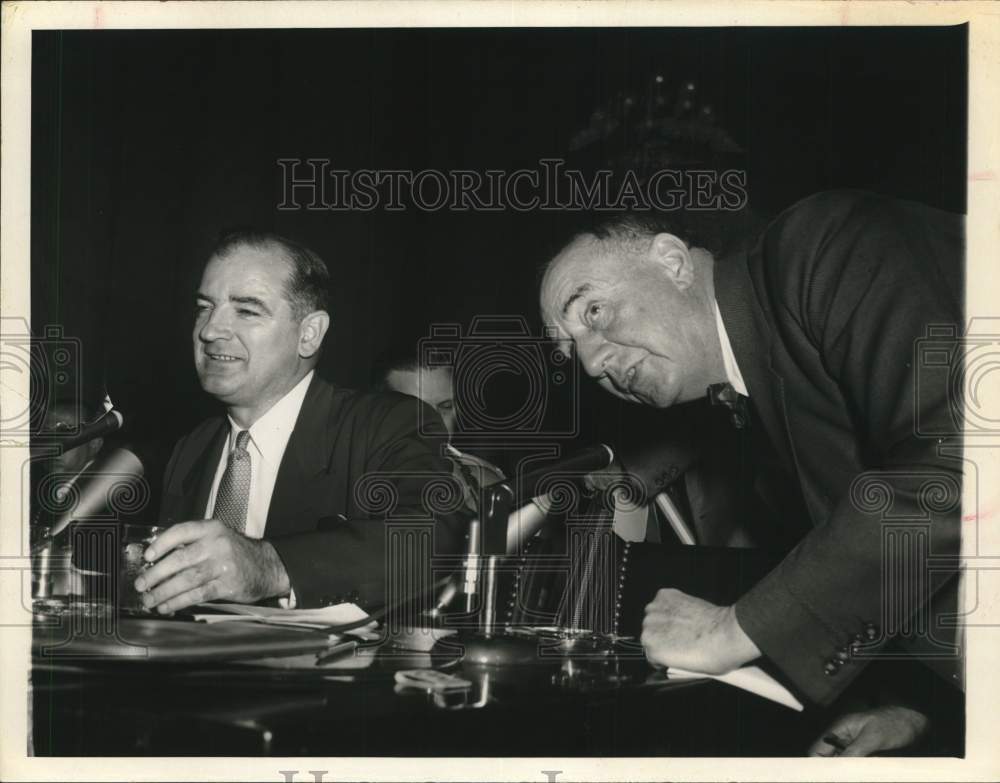 Press Photo Joseph Welsh and Senator Joseph McCarthy confer at conference- Historic Images