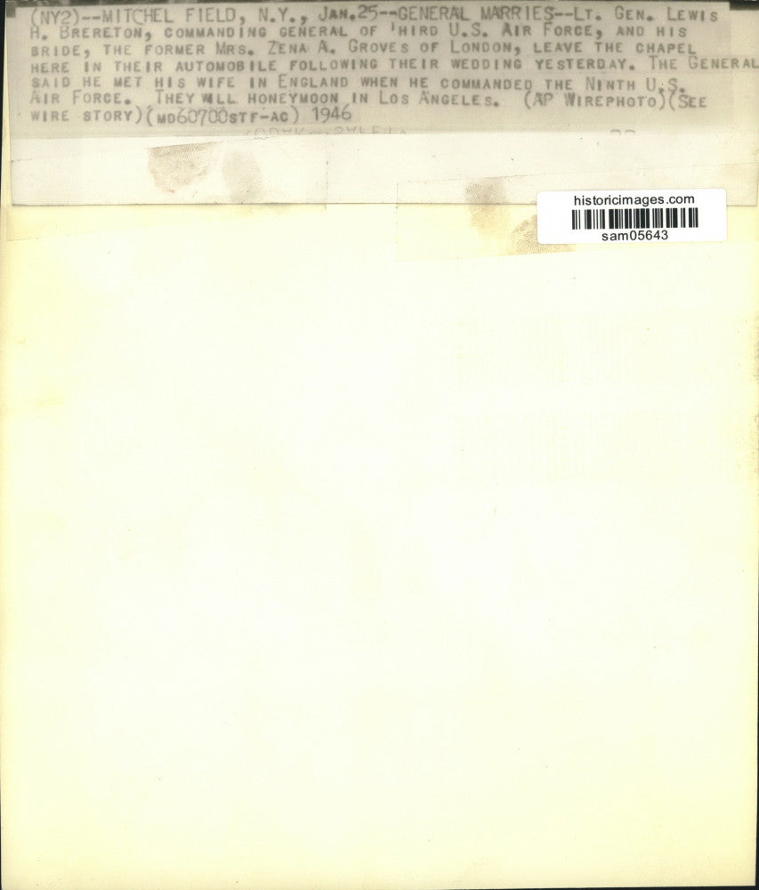 1946 Press Photo Lieutenant General Lewis R. Brereton and Mrs. Zena A. Groves