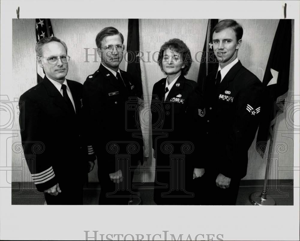 1992 Press Photo Officers wearing new and present uniforms at Brooks AFB, Texas