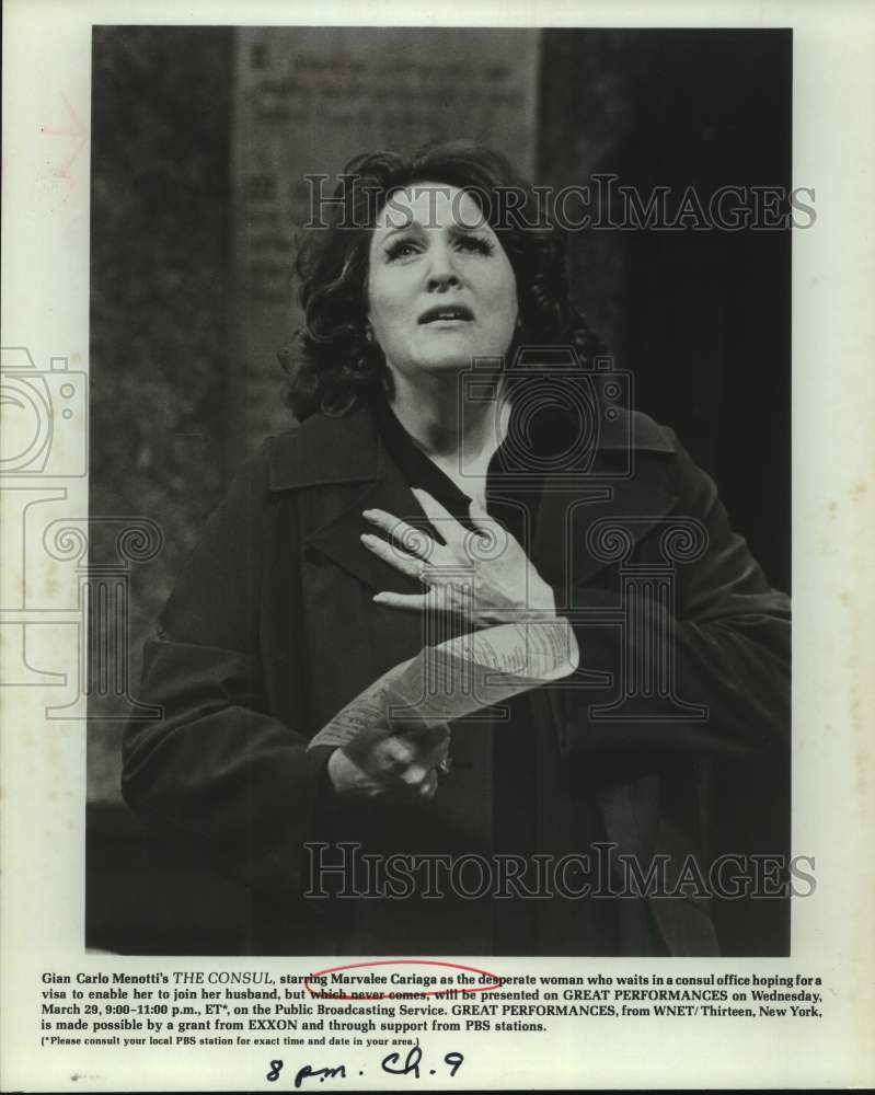 1978 Press Photo Marvellee Cariaga in The Consul, on PBS. - sap01692- Historic Images