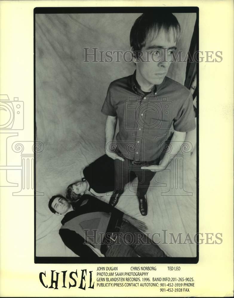 1996 Press Photo John Dugan, Chris Norborg & Ted Leo of Chisel, punk rock band.- Historic Images