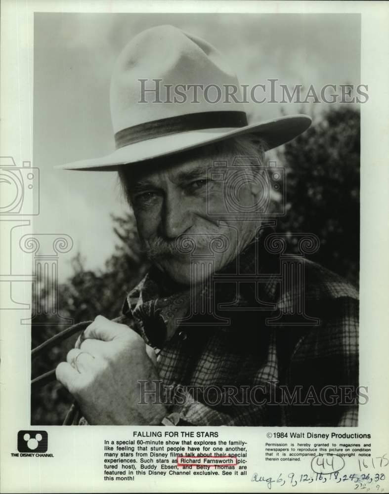 1984 Press Photo Richard Farnsworth hosts Falling for the Stars, on Disney.- Historic Images