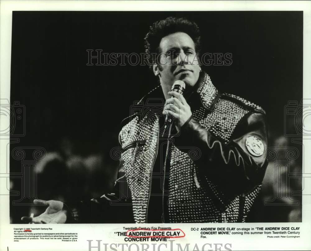 1990 Press Photo Andrew Dice Clay on stage in The Andrew Dice Clay Concert Movie- Historic Images