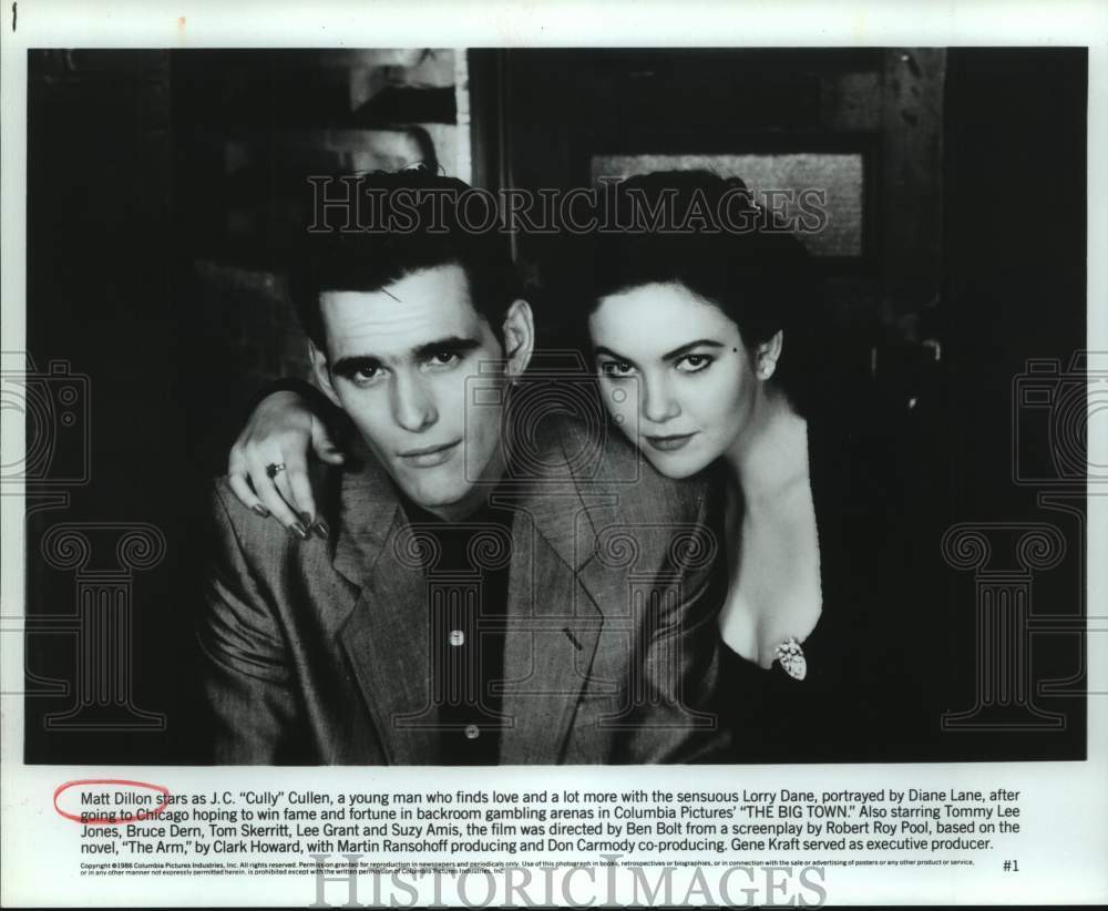 1986 Press Photo Actors Matt Dillon, Diane Lane in &quot;The Big Town&quot; movie- Historic Images