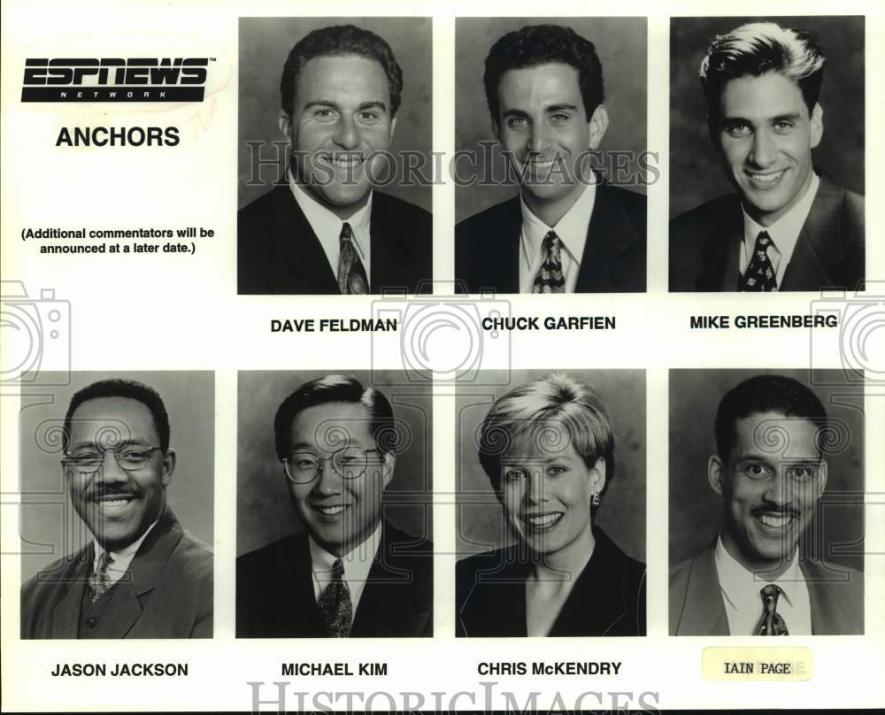 1996 Press Photo ESPN News Network Anchors Dave Feldman, Chuck Garfien, Others- Historic Images
