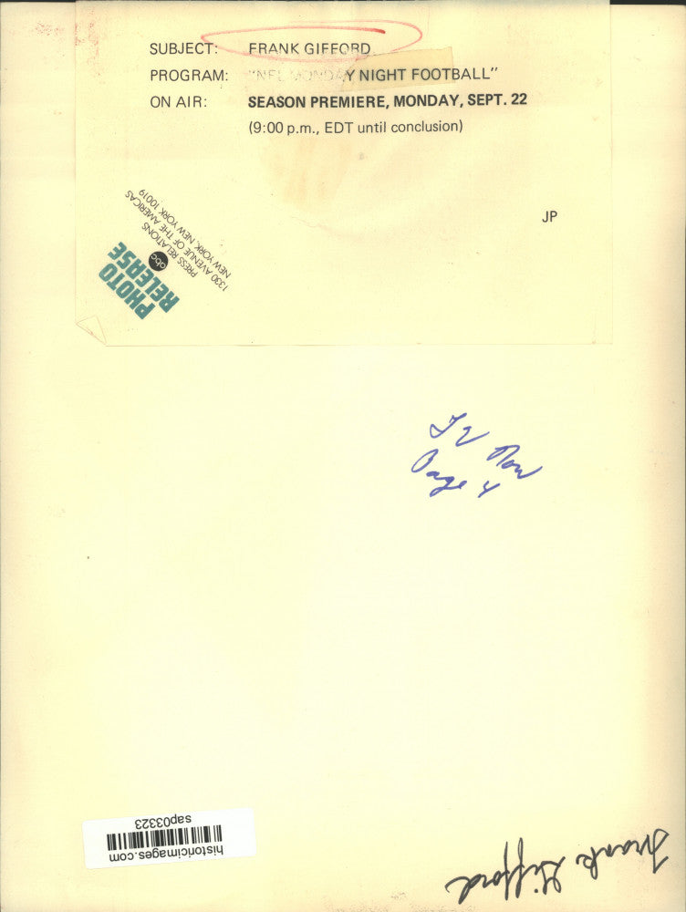 Press Photo Frank Gifford, Host of "NFL Monday Night Football" - sap03323