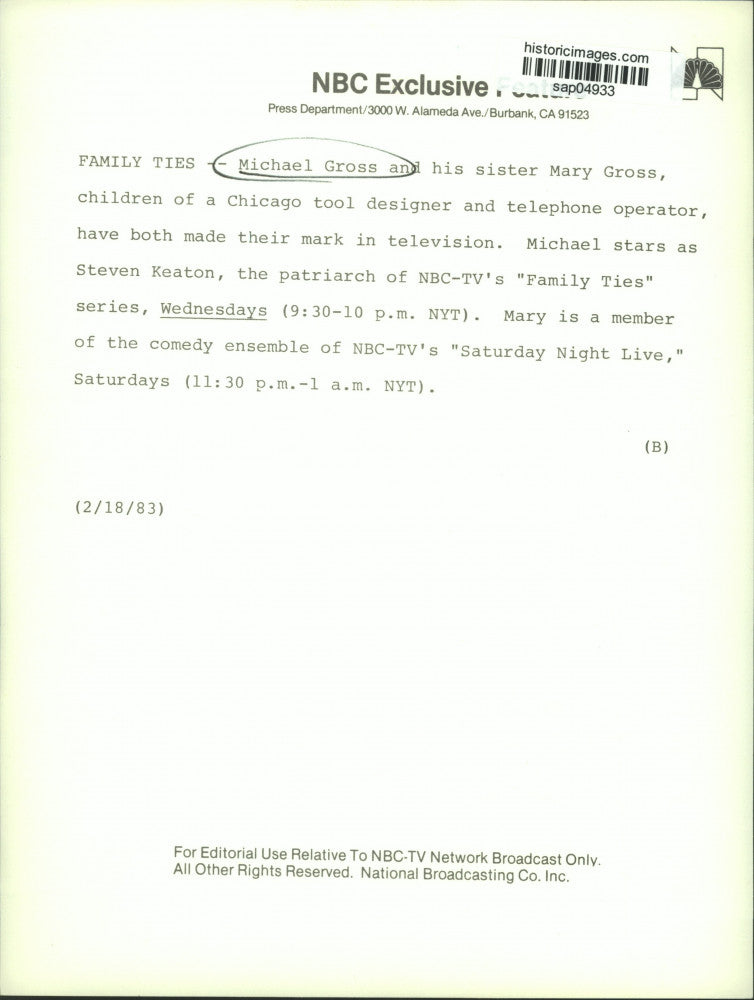 1983 Press Photo Actor Michael Gross and his sister Mary Gross - sap04933