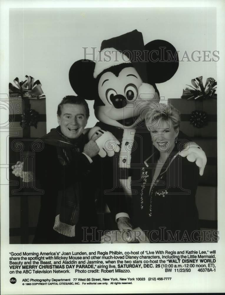 1993 Press Photo &quot;Good Morning America&#39;s&quot; Joan Lunden, Regis Philbin and Mickey- Historic Images