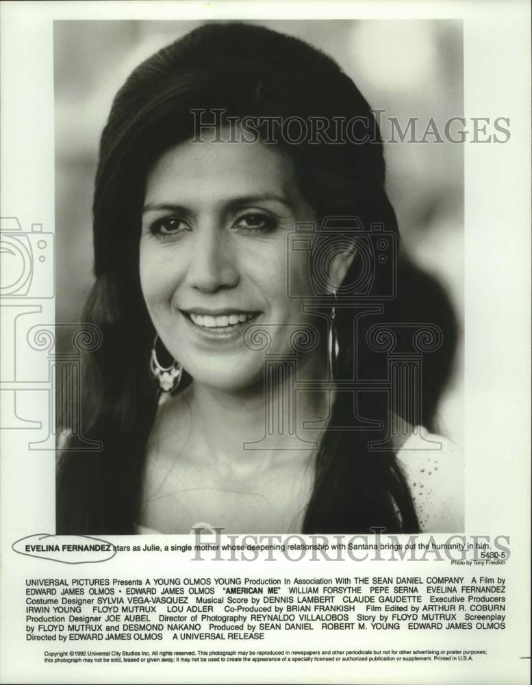 1992 Press Photo Actress Evelina Fernandez stars in &quot;American Me&quot; movie closeup- Historic Images