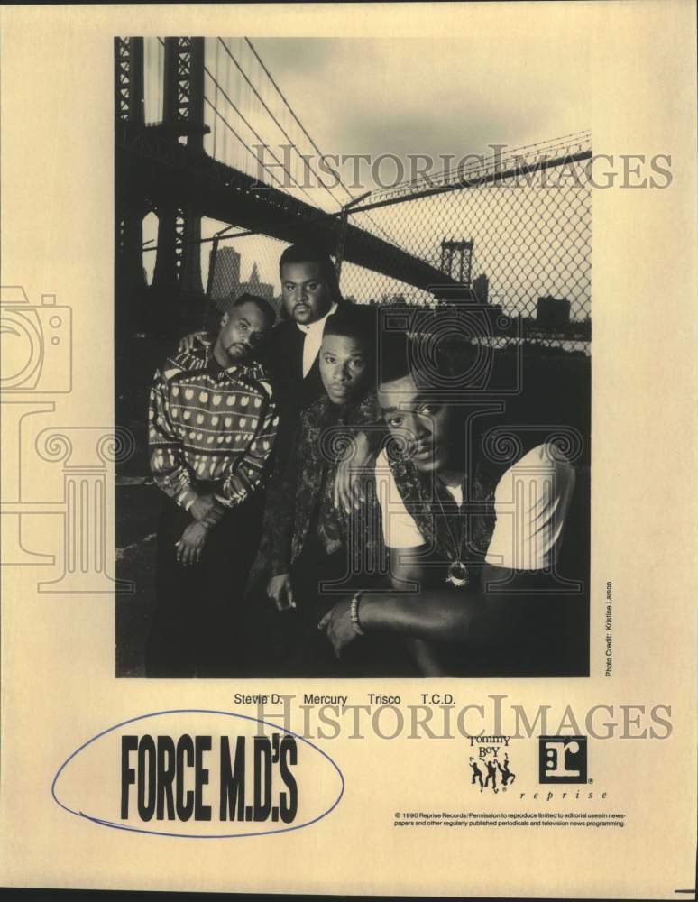 1990 Press Photo Stevie D., Mercury, Trisco, T.C.D. of Force M.D.&#39;s, Musicians- Historic Images