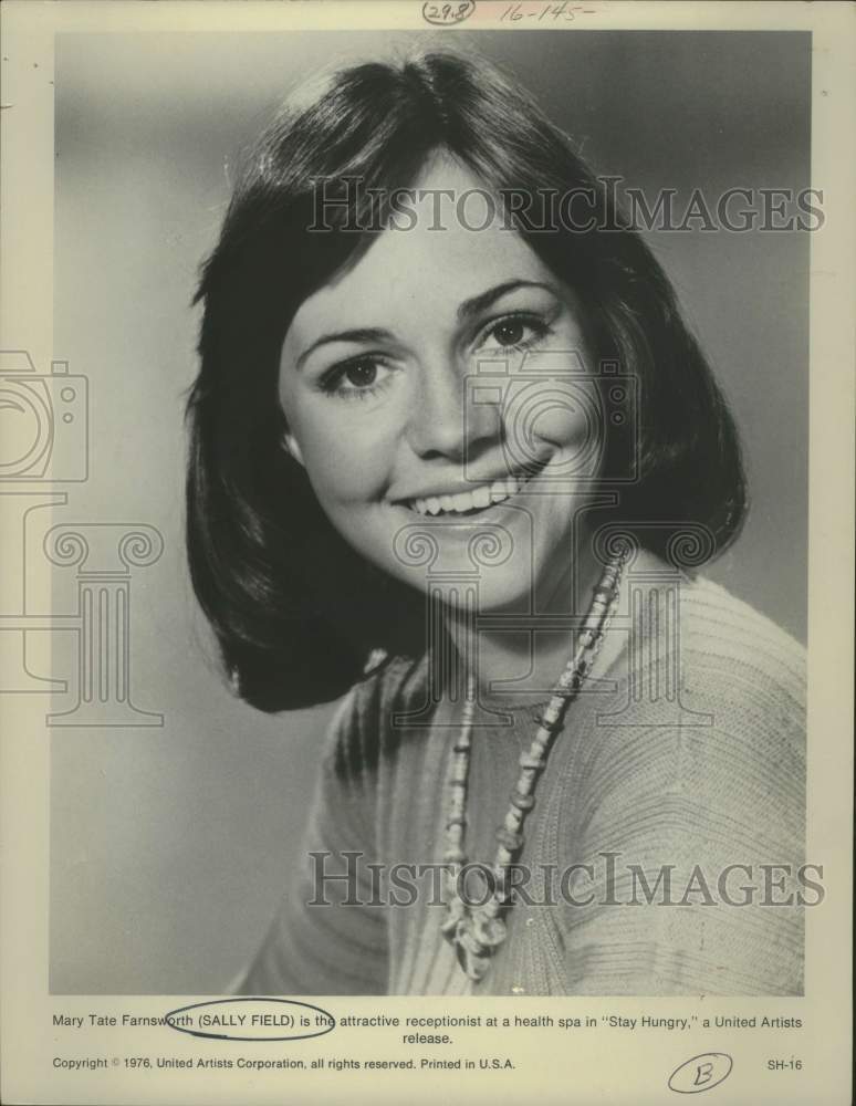 1976 Press Photo Actress Sally Field in "Stay Hungry" movie smiling portrait- Historic Images