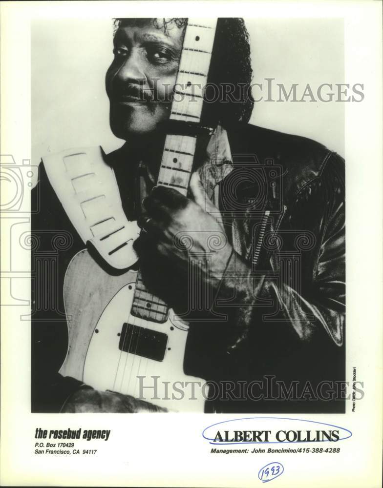 1993 Press Photo Guitar Player Albert Collins poses with guitar in portrait- Historic Images