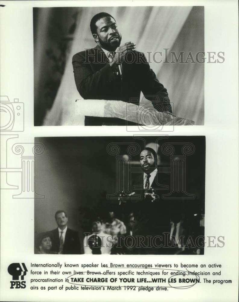 1992 Press Photo Speaker Les Brown in "Take Charge of Your Life" seminar- Historic Images