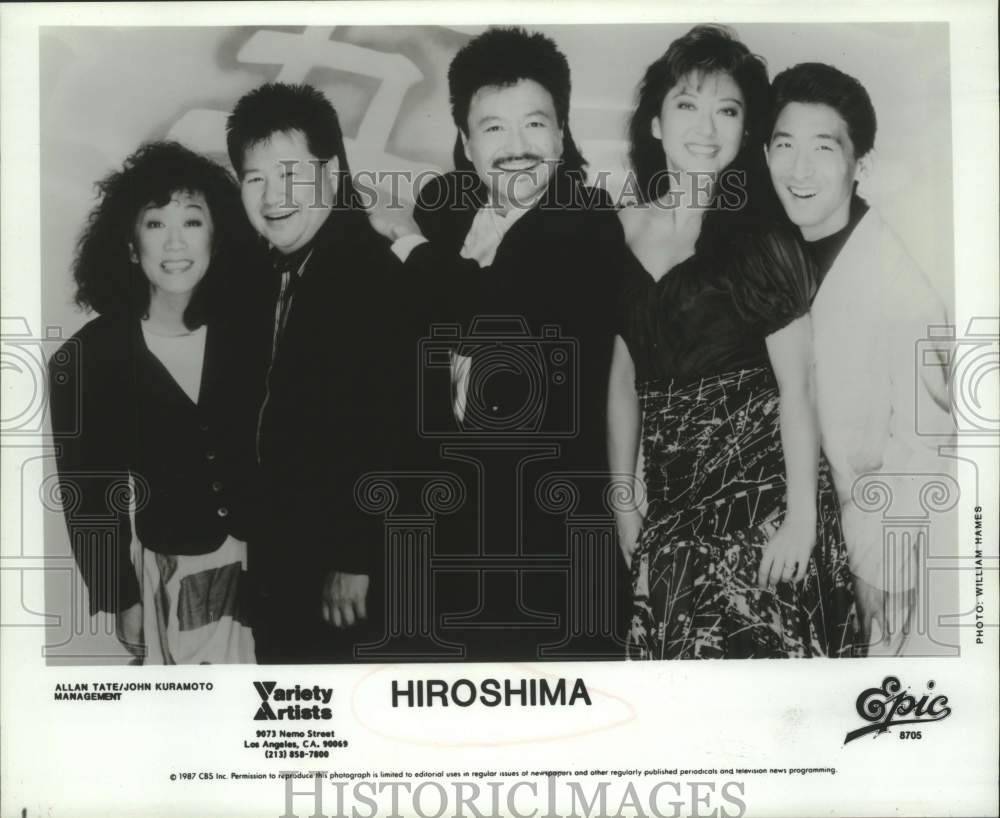 1987 Press Photo Hiroshima Band, Five Entertainers standing in portrait- Historic Images