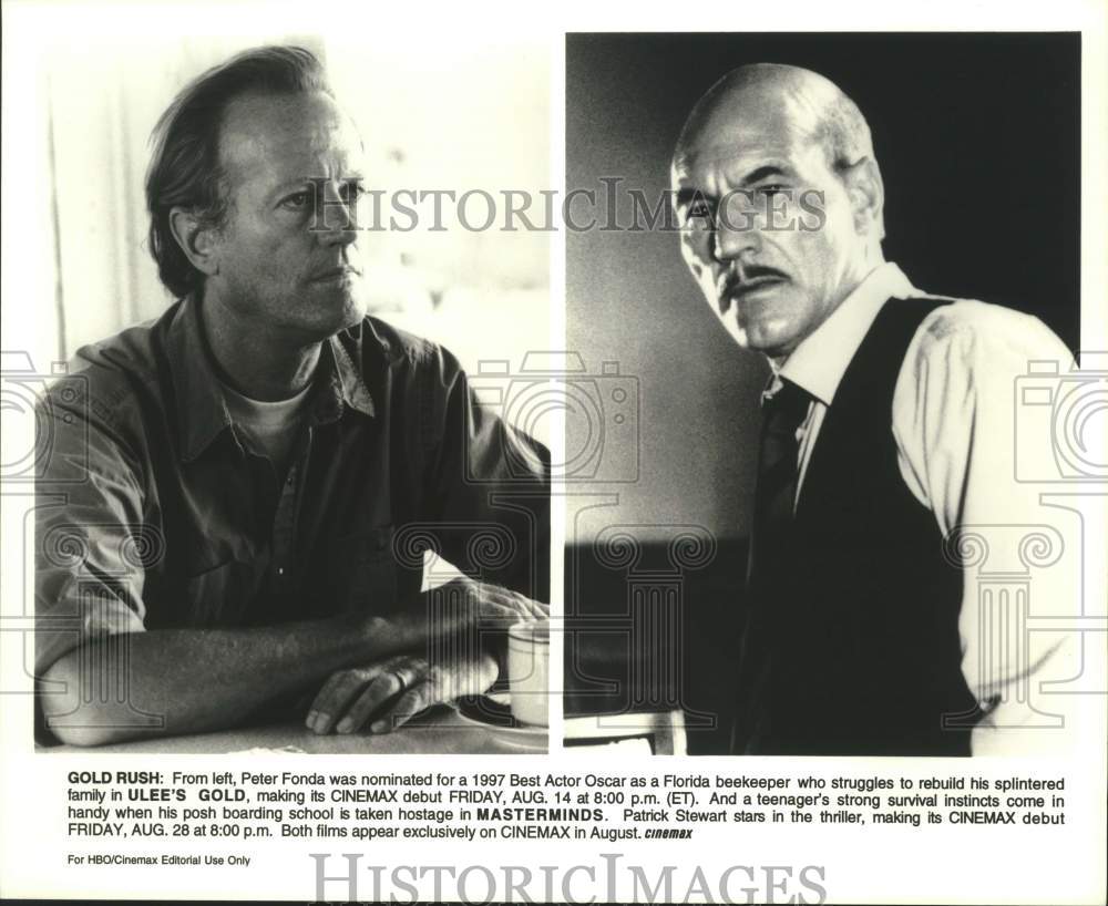 1997 Press Photo Actors Peter Fonda and Patrick Stewart in movie scene portraits- Historic Images