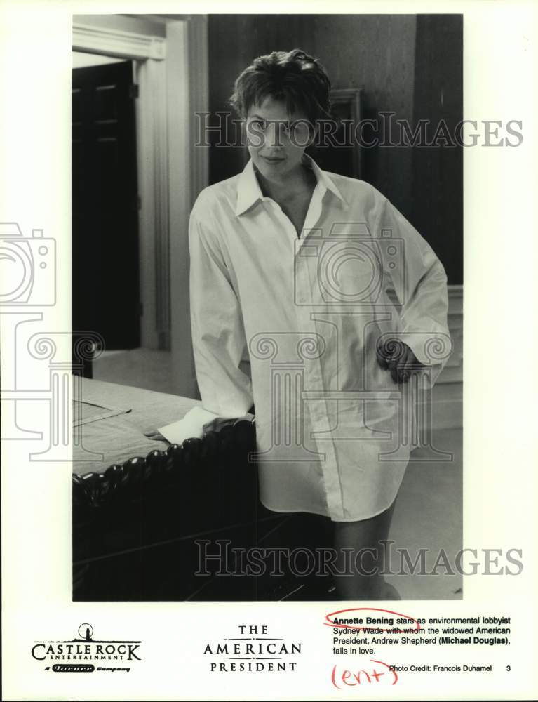 1995 Press Photo Actress Annette Bening in &quot;The American President&quot; movie scene- Historic Images