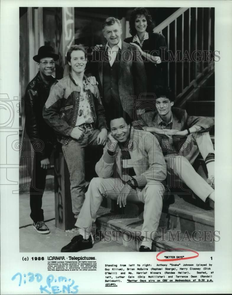 1986 Press Photo Cast of Actors on &quot;Better Days&quot; show set on CBS Television- Historic Images