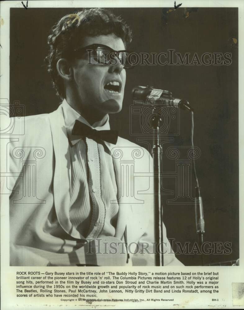 1978 Press Photo Actor Gary Busey stars in title role of &quot;The Buddy Holly Story&quot;- Historic Images