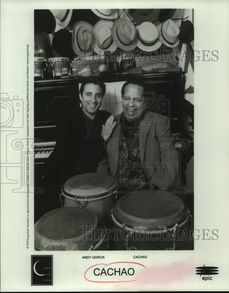 1994 Press Photo Andy Garcia and Cachao Lopez, Musicians laugh in portrait- Historic Images