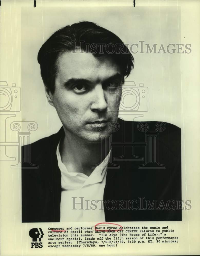 1989 Press Photo Composer and performer David Byrne in closeup portrait- Historic Images