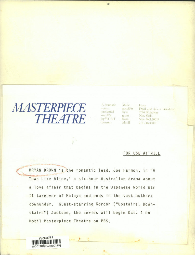 Press Photo Actor Bryan brown in "A Town Like Alice", Australian Drama Series