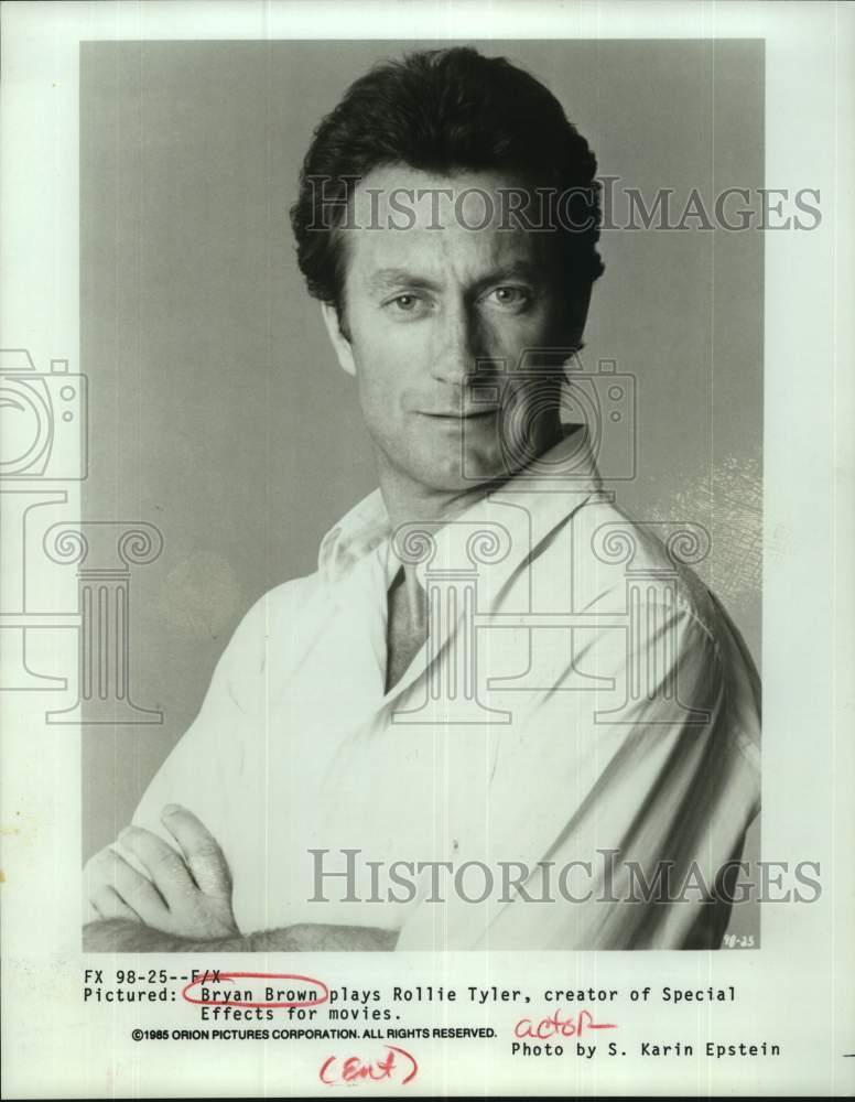 1985 Press Photo Bryan Brown plays Rollie Tyler, Creator of Special Effects- Historic Images