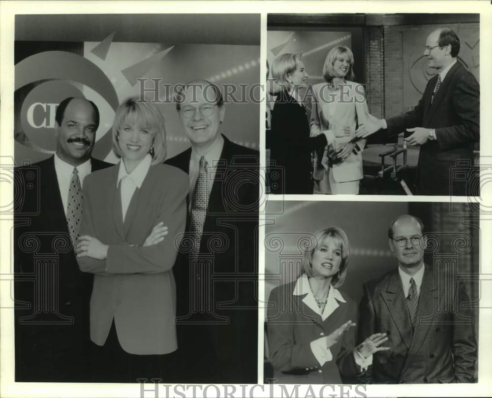 1995 Press Photo Paula Zahn, Harry Smith, Mark McEwen, Hilary Clinton on CBS-TV- Historic Images