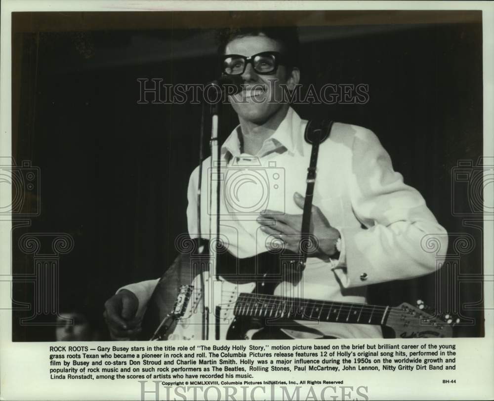 1978 Press Photo Actor Gary Busey stars in &quot;The Buddy Holly Story&quot; movie closeup- Historic Images