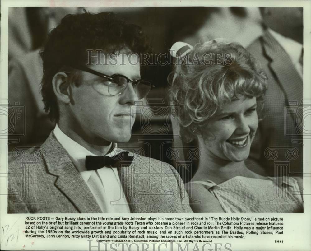 1978 Press Photo Actors Gary Busey and Amy Johnston in &quot;The Buddy Holly Story&quot;- Historic Images