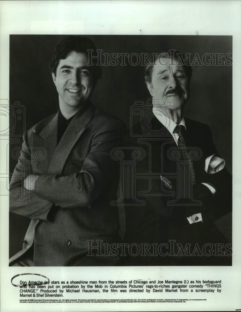 1988 Press Photo Don Ameche and Joe Mantegna star in Things Change. - sap09972- Historic Images