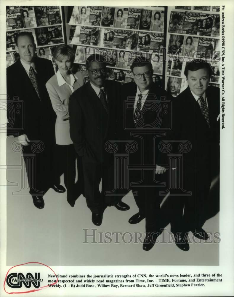 1998 Press Photo Judd Rose, Willow Bay and Bernard Shaw host CNN NewsStand.- Historic Images