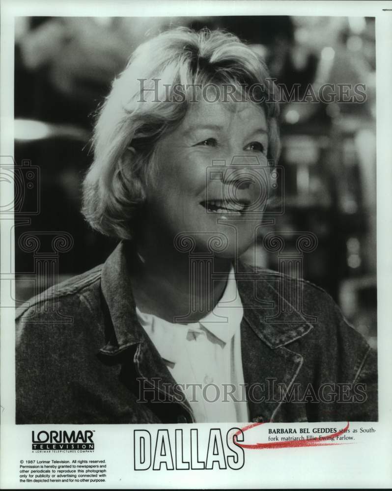 1987 Press Photo Barbara Bel Geddes stars as Ellie Ewing Farlow in "Dallas" Show- Historic Images