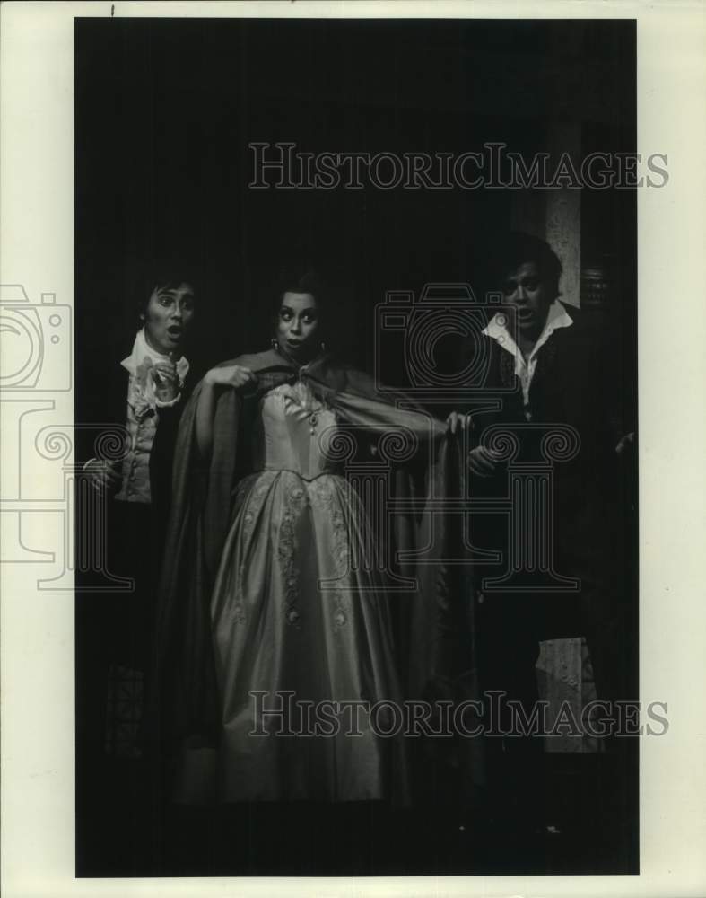 1976 Press Photo Actors Edoardo Gimenez, Maria Ewing, Hermann Prey in Opera Song- Historic Images