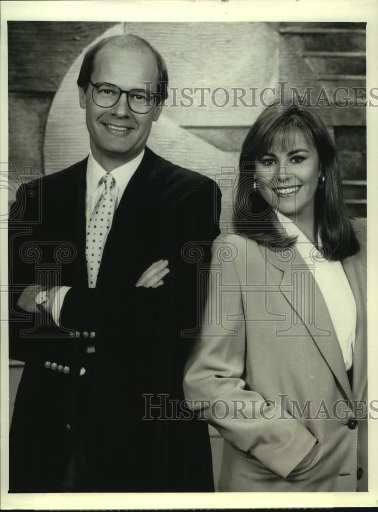 1989 Press Photo Harry Smith, Kathleen Sullivan &quot;CBS This Morning&quot; on CBS TV- Historic Images