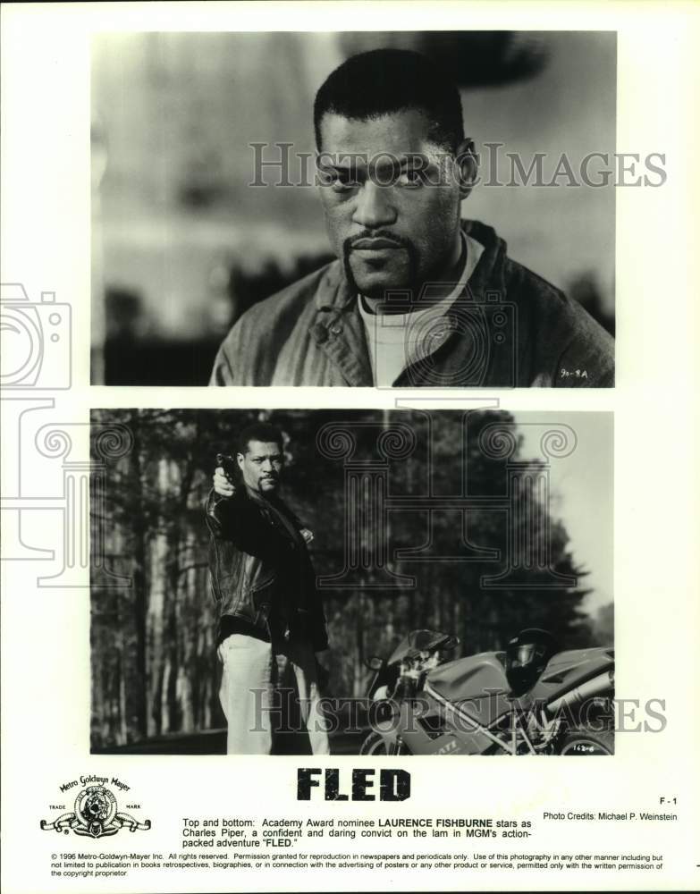 1996 Press Photo Actor Laurence Fishburne in &quot;Fled&quot; movie scene portraits- Historic Images